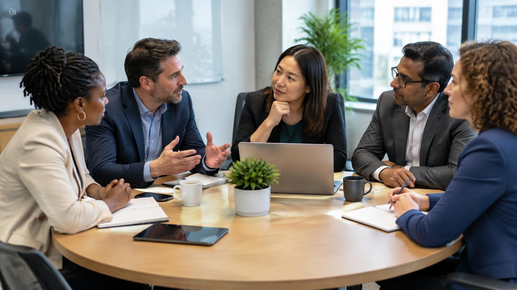 Group of managers in a round-table discussion