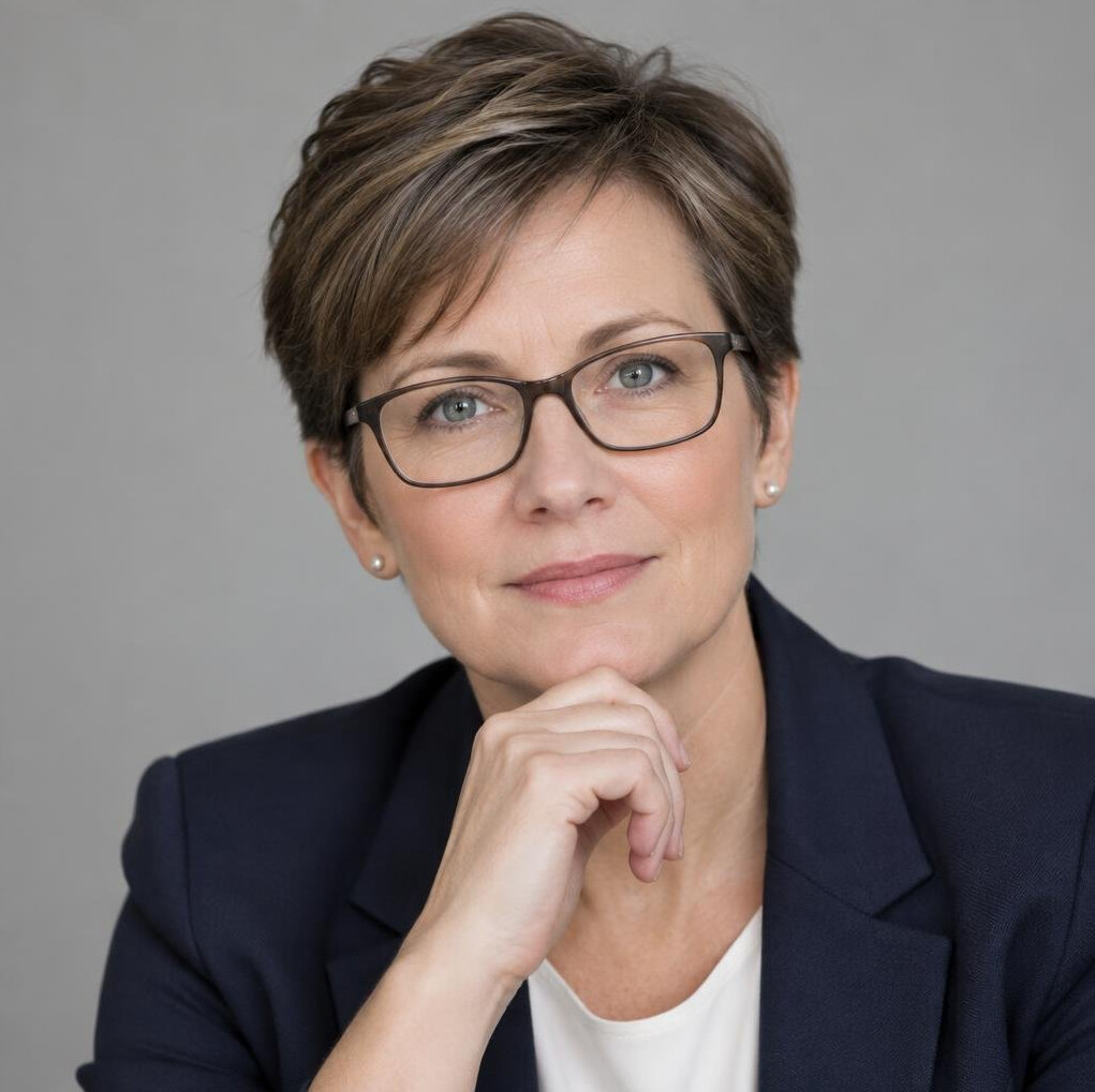 Headshot of a businesswoman wearing glasses