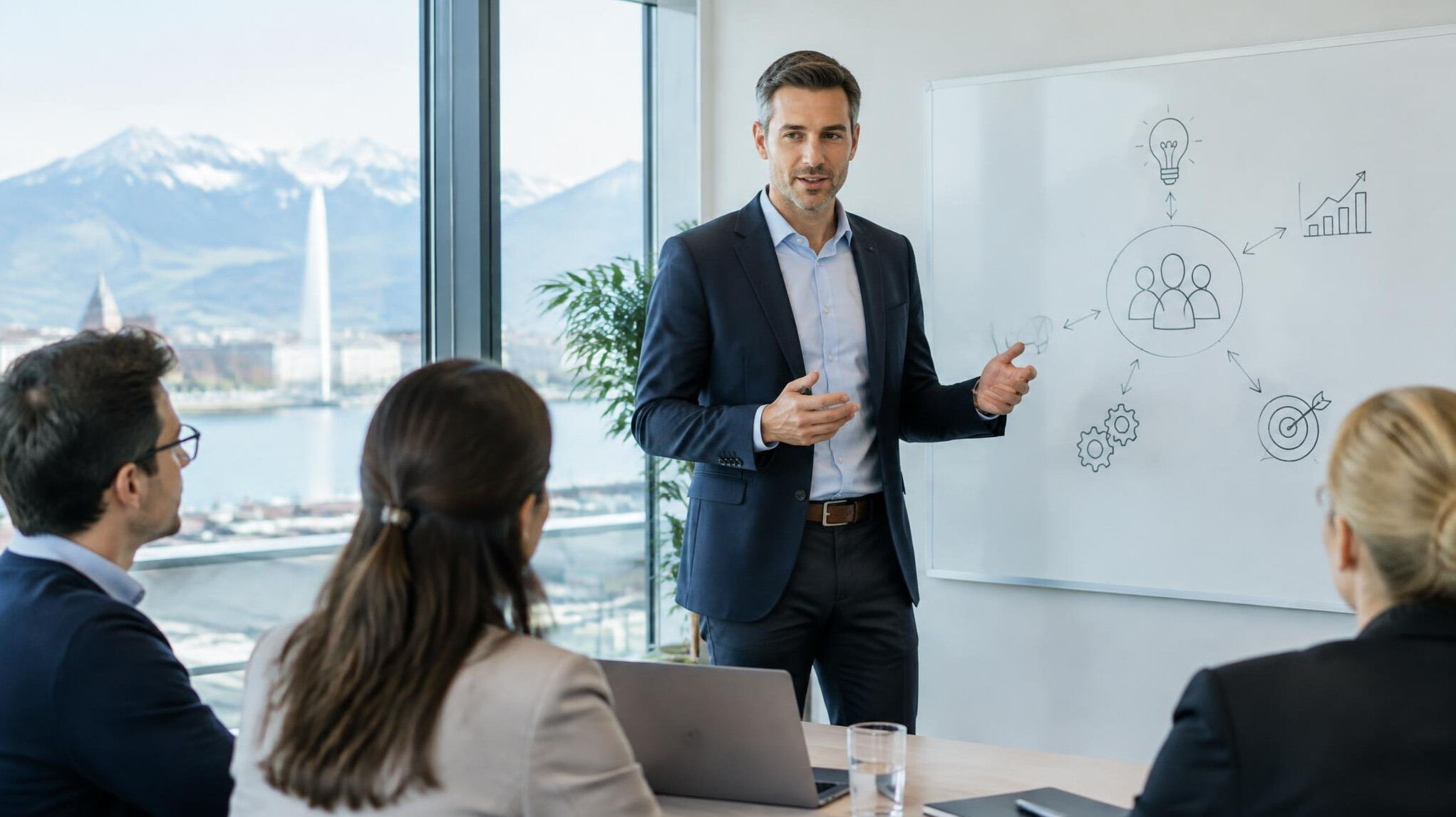 Business manager presenting leadership ideas in a meeting room